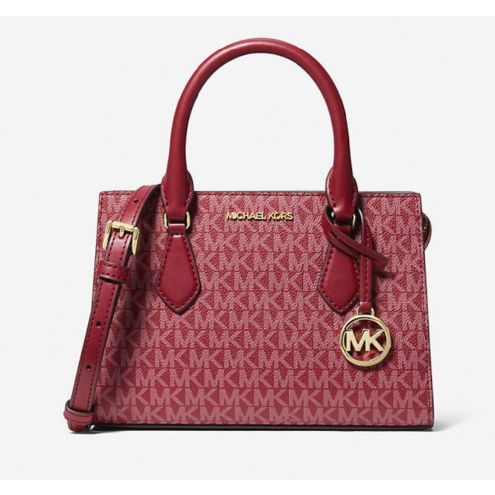 New Michael Kors Sheila Small Signature Logo Satchel Cherry Multi
